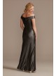 Beaded Ruched Metallic Off-Shoulder Sheath Gown  WBM2428V1