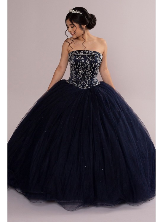 Beaded Satin and Tulle Strapless Quinceanera Dress Fifteen Roses FR2109