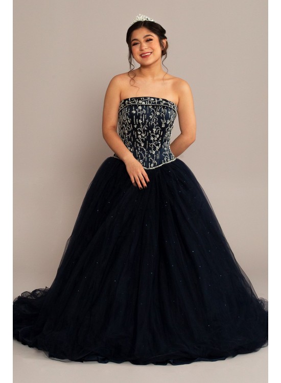 Beaded Satin and Tulle Strapless Quinceanera Dress Fifteen Roses FR2109