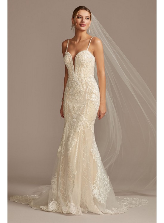 Beaded Scroll and Lace Mermaid Tall Wedding Dress  4XLCWG878