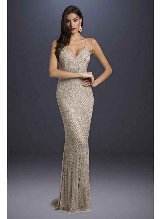 Beaded Sheath Wedding Dress with Spaghetti Straps Lara 29904