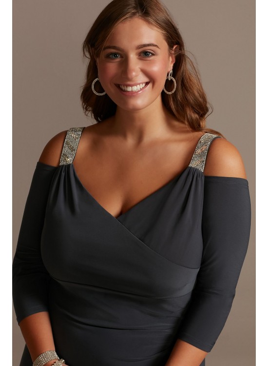 Beaded Strap Cold Shoulder Jersey Plus Size Gown  5659W