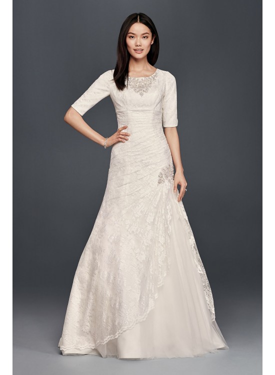 Beaded Trumpet  Wedding Dress with 3/4 Sleeves  Collection SLYP3344