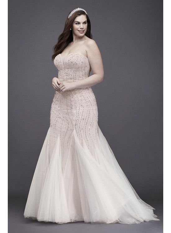 Beaded Tulle Trumpet Plus Size Wedding Dress  9SWG823