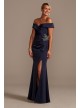 Beaded Waist Crepe Off-the-Shoulder Sheath Gown  WBM2428V2