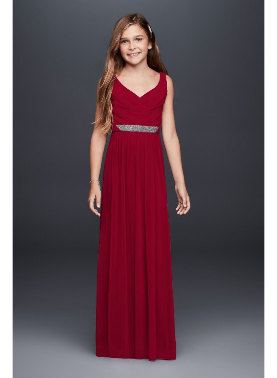 Beaded Waist Long Mesh Junior Bridesmaid Dress  JB9609