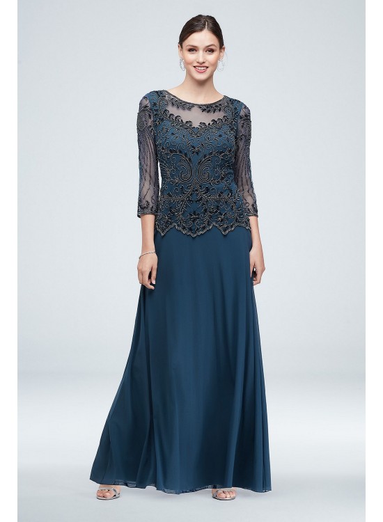 Beaded and Sequined Long Mesh Dress Pisarro Nights D2321