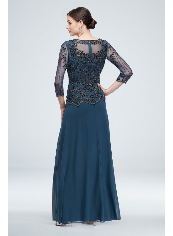 Beaded and Sequined Long Mesh Dress Pisarro Nights D2321