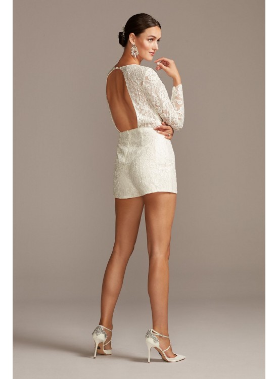 Brocade Illusion Wedding Romper with Overskirt  SWG852