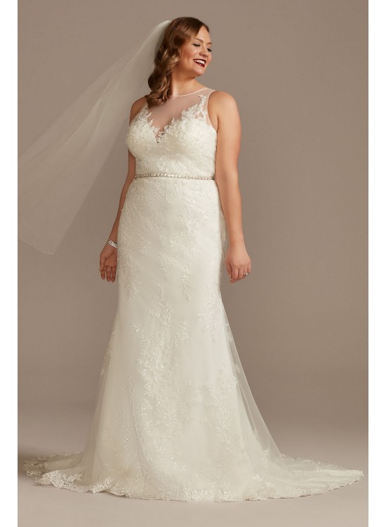 Buttoned Illusion Back Plus Size Wedding Dress  8CWG909