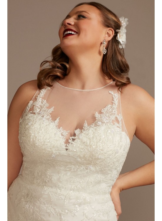 Buttoned Illusion Back Plus Size Wedding Dress  8CWG909