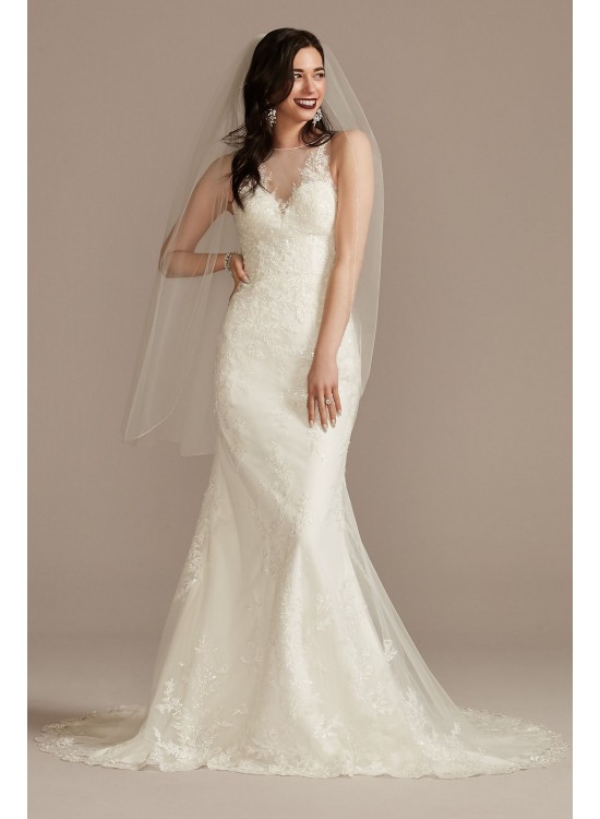 Buttoned Illusion Back Wedding Dress with Applique  CWG909