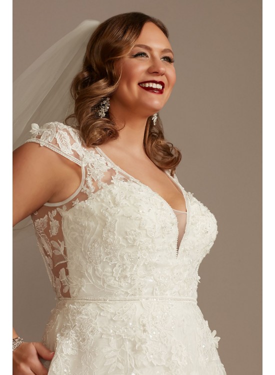 Cap Sleeve 3D Floral Lace Plus Size Wedding Dress  8CWG907