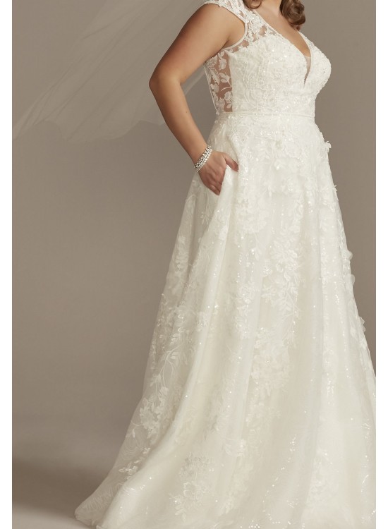 Cap Sleeve 3D Floral Lace Plus Size Wedding Dress  8CWG907