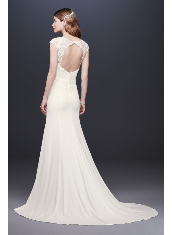 Cap Sleeve Crepe Petite Sheath Wedding Dress  Collection 7WG3939