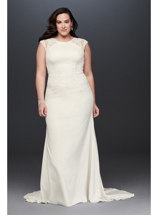 Cap Sleeve Crepe Plus Size Sheath Wedding Dress  Collection 9WG3939