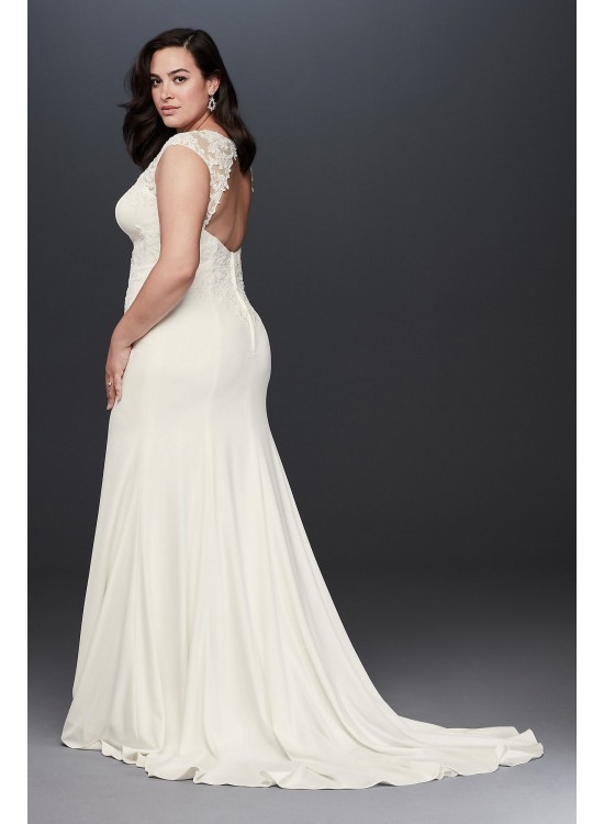 Cap Sleeve Crepe Plus Size Sheath Wedding Dress  Collection 9WG3939