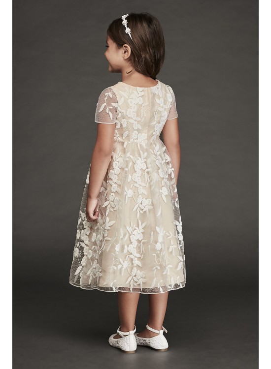 Cap Sleeve Embroidered Tea-Length Flower Girl Gown  CR1394