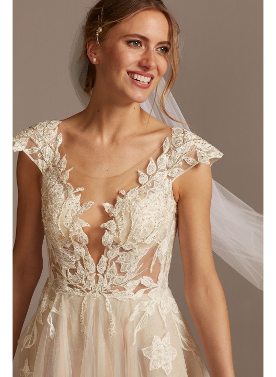 Cap Sleeve Lace Appliqued Petite Wedding Dress  7SWG862