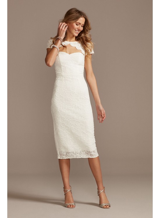 Cap Sleeve Lace Dress with Scalloped Keyhole DB Studio SDWG0810