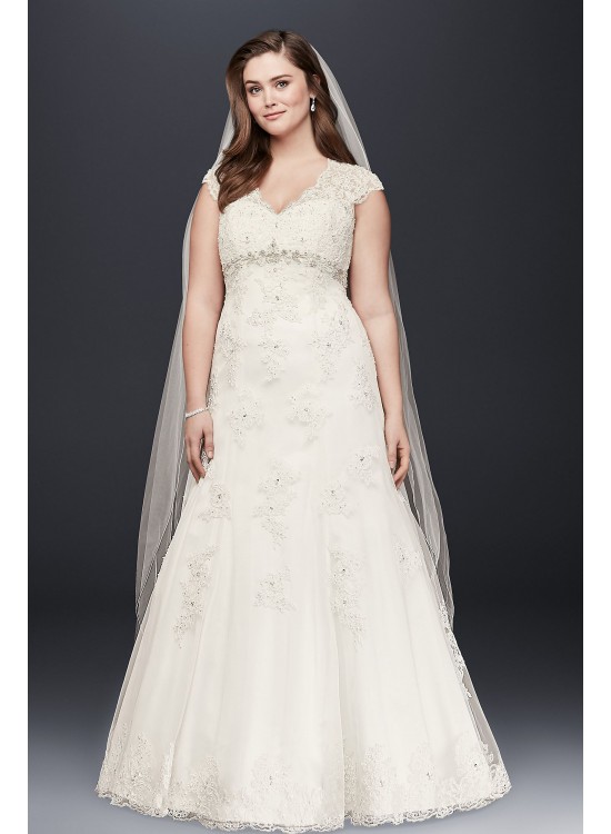 Cap Sleeve Lace Over Satin Plus Size Wedding Dress  Collection 9T3299