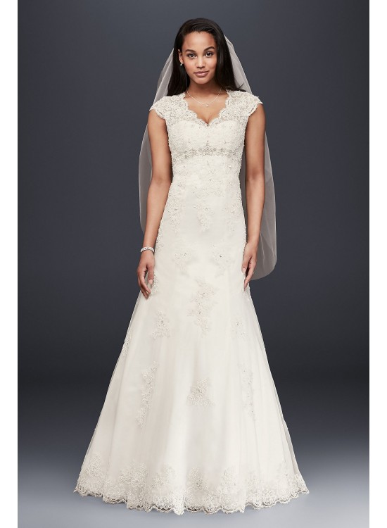 Cap Sleeve Lace Over Satin Wedding Dress  Collection T3299