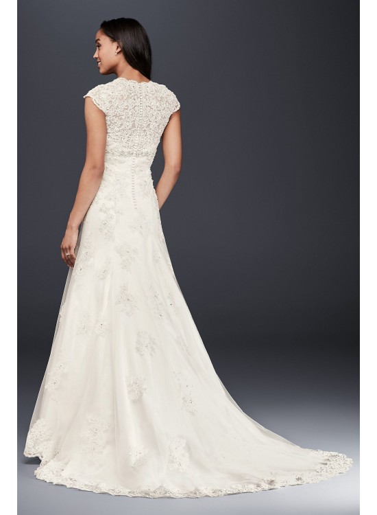 Cap Sleeve Lace Over Satin Wedding Dress  Collection T3299