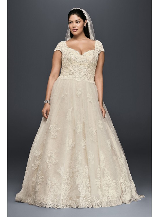 Cap Sleeve Lace Plus Size Ball Gown Wedding Dress  8CWG768