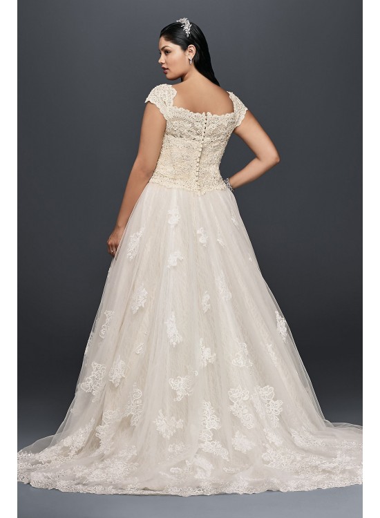 Cap Sleeve Lace Plus Size Ball Gown Wedding Dress  8CWG768