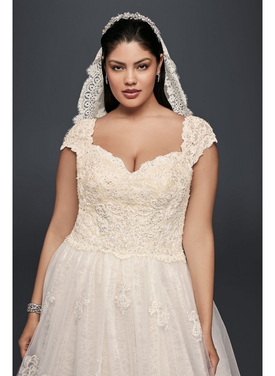 Cap Sleeve Lace Plus Size Ball Gown Wedding Dress  8CWG768