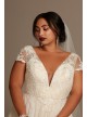 Cap Sleeve Pearly Low Back Plus Size Wedding Dress  8CWG889