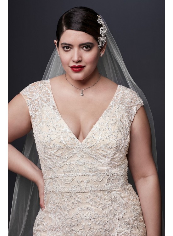 Cap Sleeve Plunging V-Neck Plus Size Wedding Dress  8CWG807