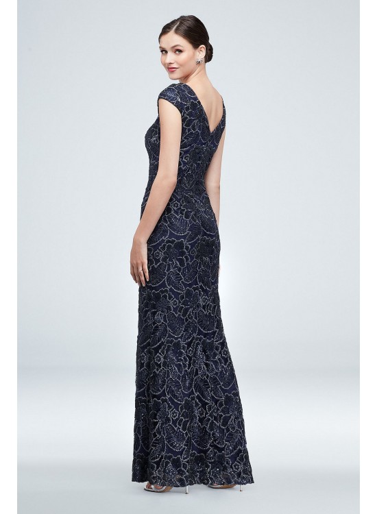 Cap Sleeve V-Back Embroidered Sequin Sheath Dress Alex Evenings 8117922