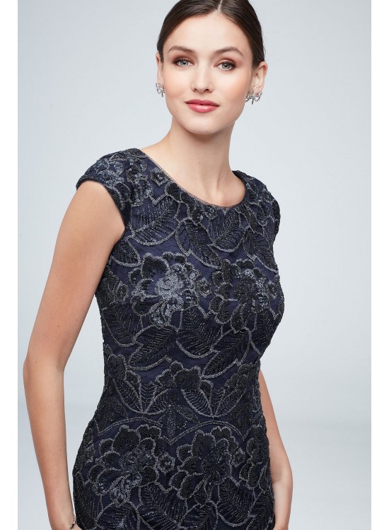 Cap Sleeve V-Back Embroidered Sequin Sheath Dress Alex Evenings 8117922