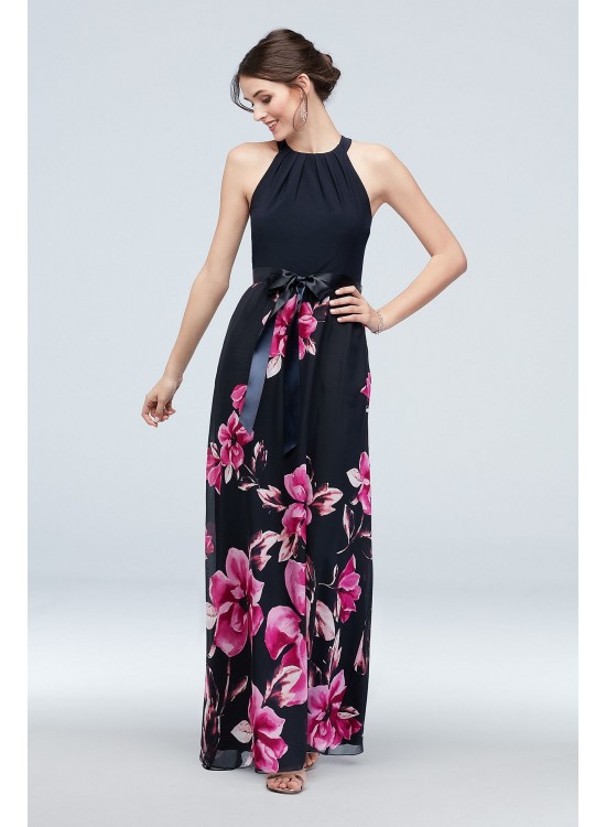 Cascading Floral Chiffon Sheath with Round Neck SL Fashions SL171107