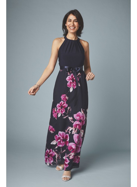 Cascading Floral Chiffon Sheath with Round Neck SL Fashions SL171107