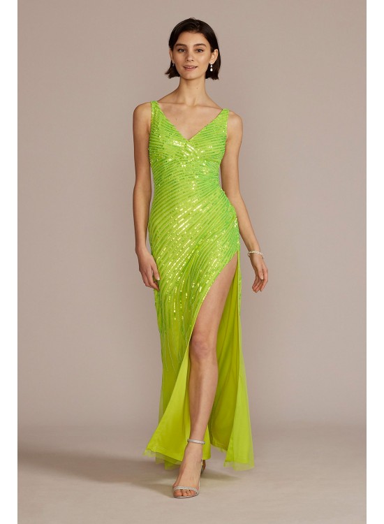 Cascading Sequin Tank Gown with Side Slit Jules and Cleo WGIN20248B