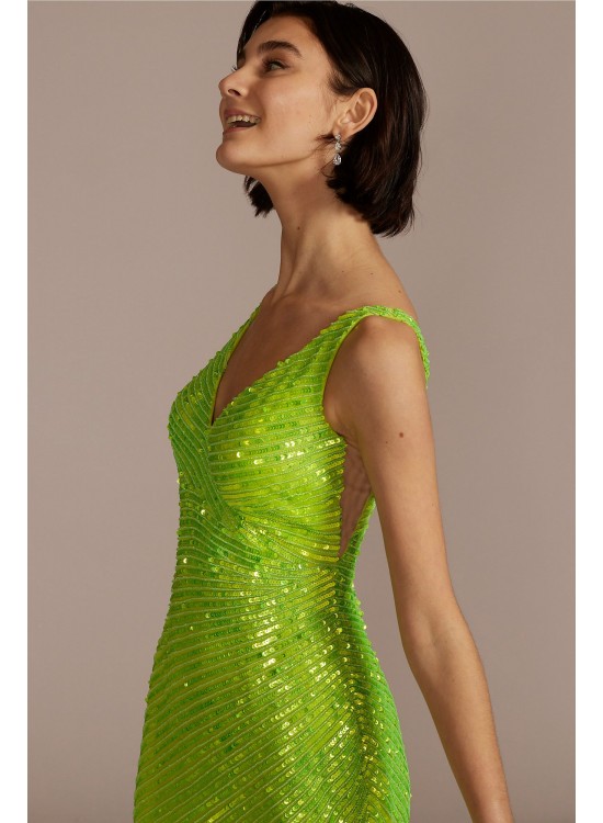 Cascading Sequin Tank Gown with Side Slit Jules and Cleo WGIN20248B