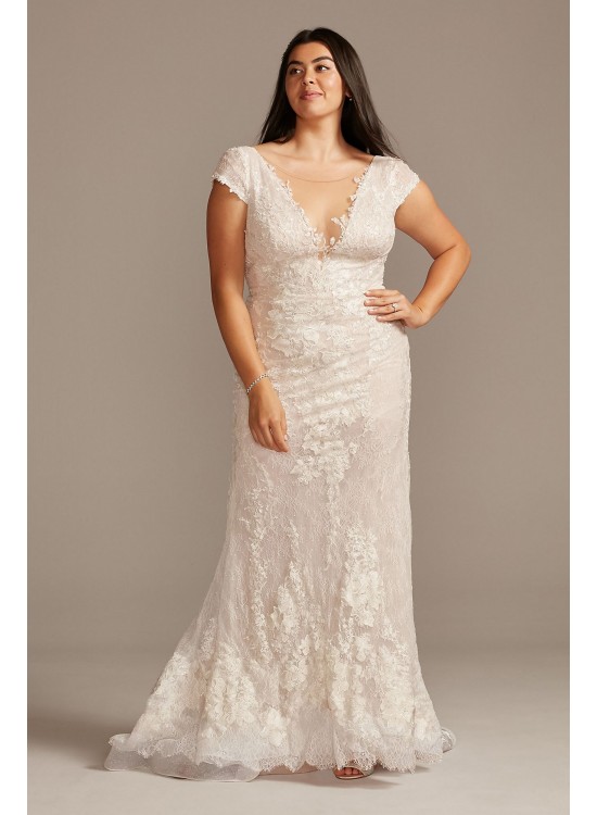 Chantilly Lace Cap Sleeve Plus Size Wedding Dress  8CWG847