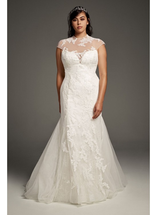 Chantilly Lace Plus Size Trumpet Wedding Dress  8VW351427