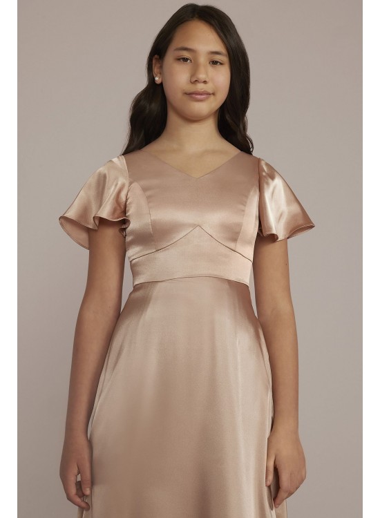 Charmeuse Flutter Sleeve Junior Bridesmaid Dress Galina Signature JB9943