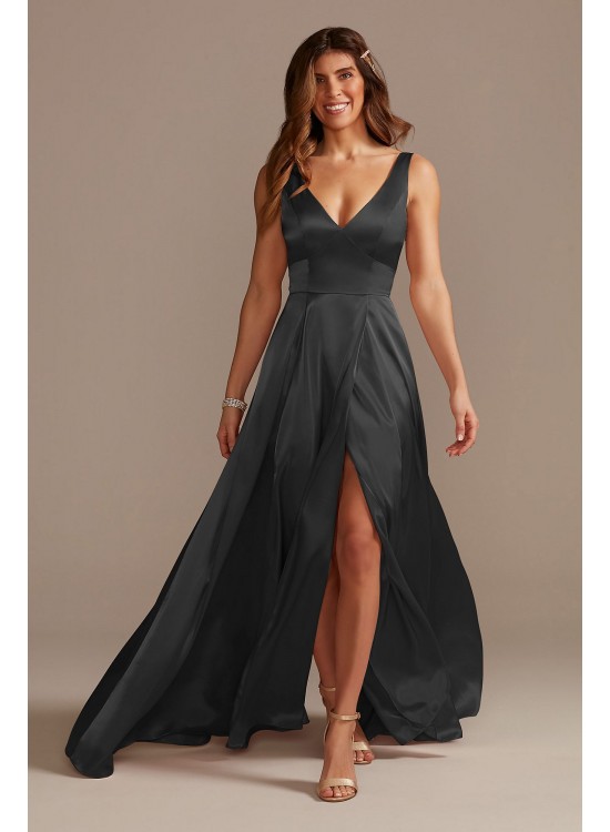 Charmeuse Tank V-Neck Bridesmaid Dress with Slit  GS290020