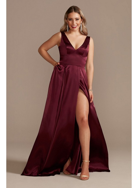 Charmeuse Tank V-Neck Bridesmaid Dress with Slit  GS290020