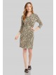 Cheetah Print Faux Wrap 3/4 Sleeve Cascade Dress Karen Kane 1L10500