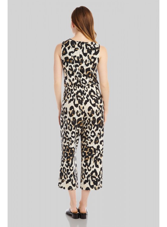 Cheetah Print V-Neck Tie-Front Sleeveless Jumpsuit Karen Kane 1L15262