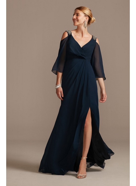 Chiffon A-Line Gown with Cold Shoulder Beading  WBM2128