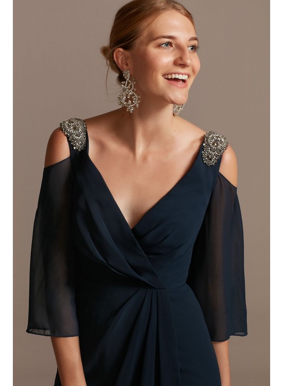 Chiffon A-Line Gown with Cold Shoulder Beading  WBM2128