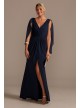 Chiffon Capelet V-Neck Pleated Dress with Slit  D40NY012