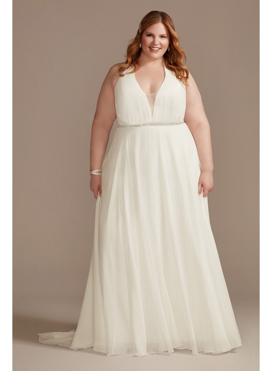 Chiffon Halter Bead Waist Plus Size Wedding Dress DB Studio 9WG4014