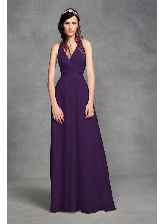 Chiffon Halter Bridesmaid Dress with Tulle Bow  VW360418